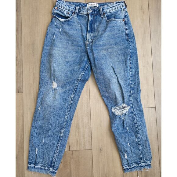 Abercrombie and Fitch High Rise The Mom Distressed Acid Wash Jean Women Sz 30/10 - Picture 1 of 8